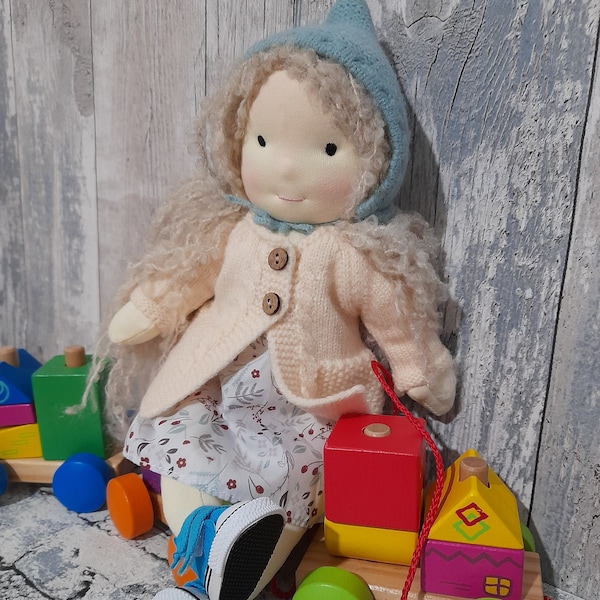 Waldorf Custom Play Doll for Children with Set of Clothes, Mohair Handmade Doll, Steiner Montessori Inspired Waldorfpuppe, Natural doll