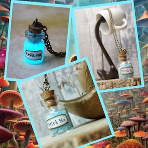 Alice in Wonderland Drink Me Potion, Personalised Message, Bottle Necklace, It Glows in the Dark!