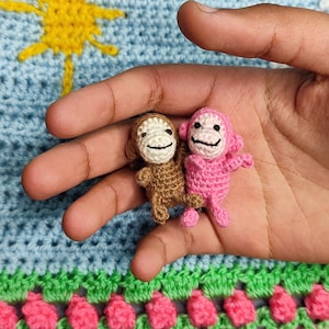 Tiny amigurumi monkey, extremely small crochet monkey, pocket pet monkey, obscurely small handmade monkey, miniature dollhouse monkey