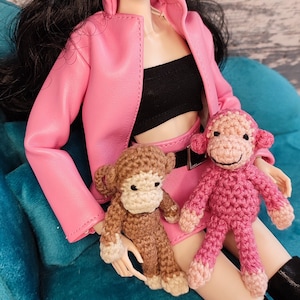 Puppenhaustier, Handgefertigtes Haustier für Blythe Doll, Puppenhausbewohner Häkeln Amigurumi Haustier, Holala OB11 Poppy Parker, Miniatur Rosa Braun
