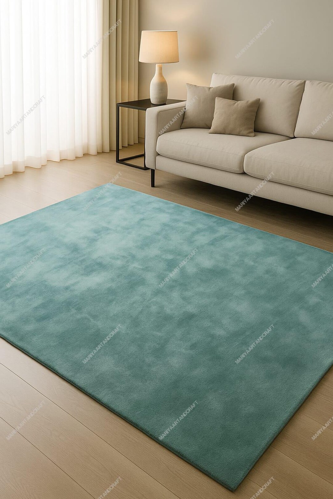 Silk Soft and Shiny Mint Green Colour Rectangular Shape, Hand Tufted ...