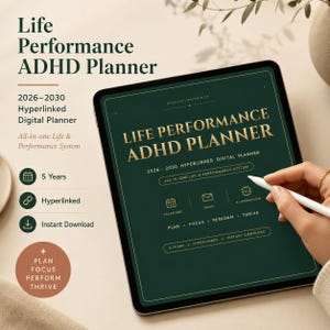 ADHD Digital Planner 2026-2030 – Hyperlinked Life Performance System (Instant Download)
