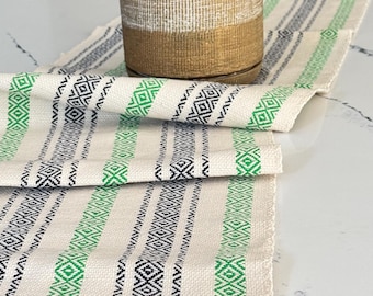 Verdant Geometry - Handwoven Cotton Table runner | Natural dyed | Sustainable | Home decor by Fia Weavers