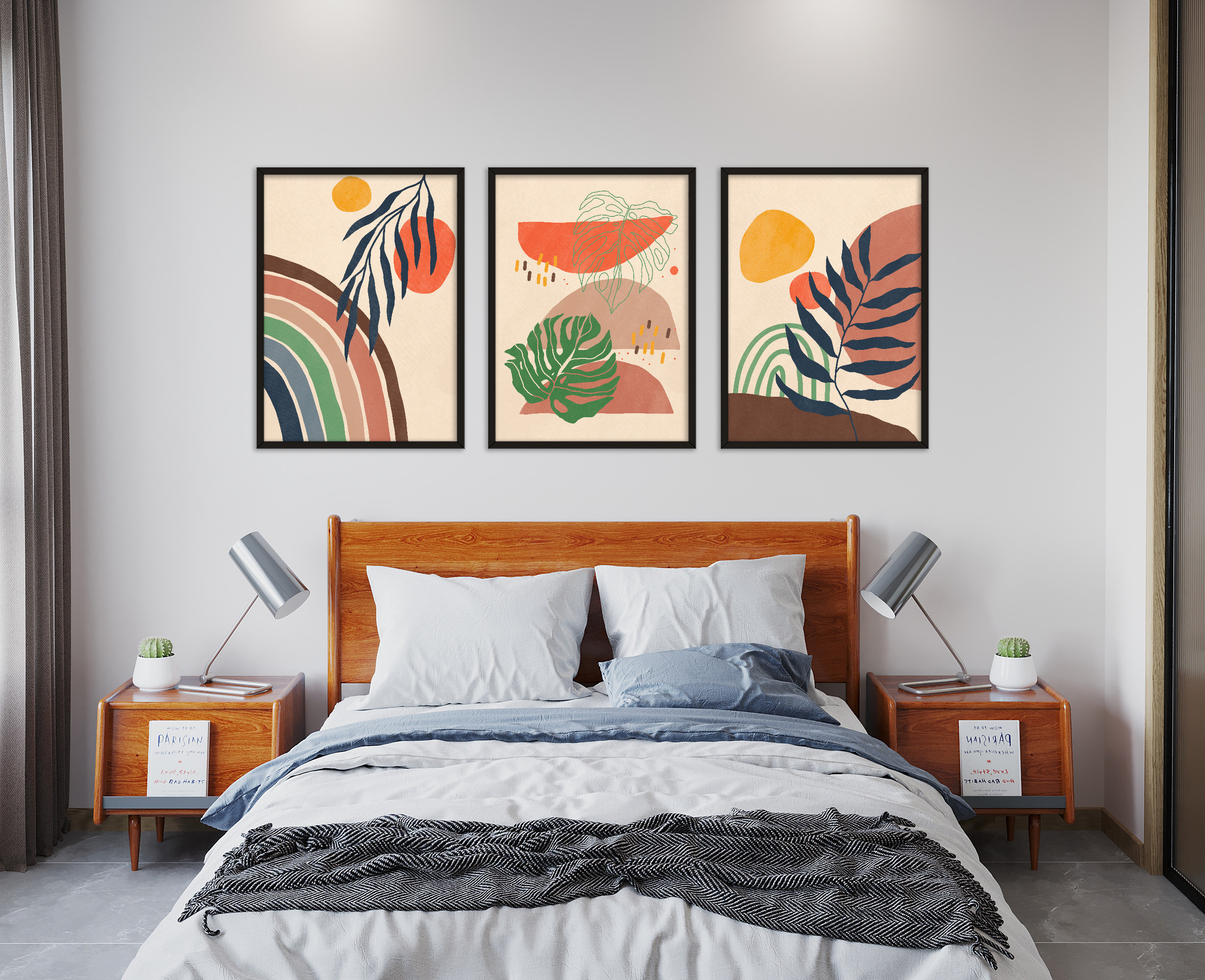 Boho Botanical Printable Wall Art Set of 3 Modern Digital, Botanical ...
