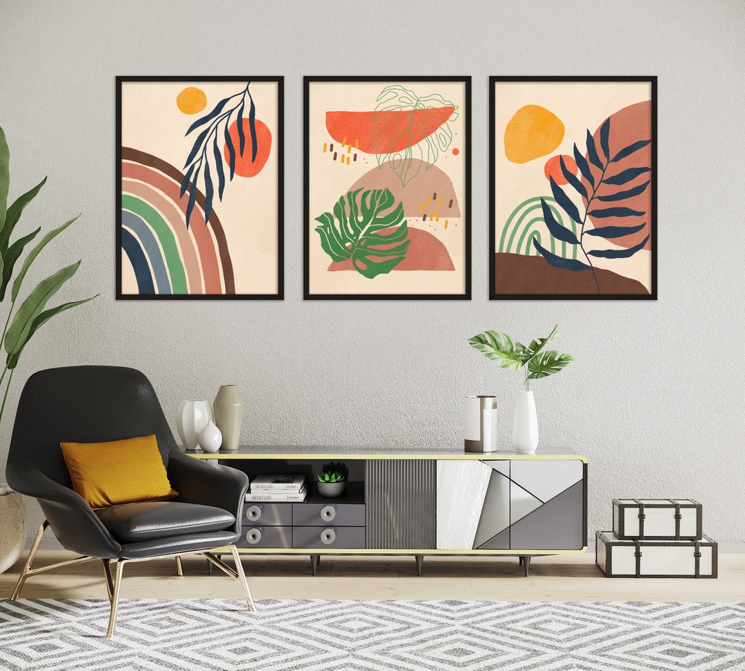 Boho Botanical Printable Wall Art Set of 3 Modern Digital, Botanical ...