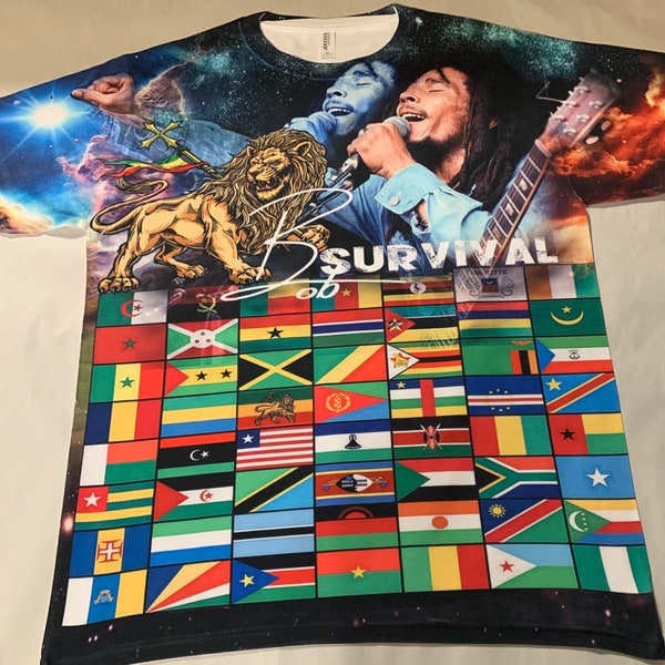 Bob Marley Survival Dreadlocks Jamaica Reggae Rasta Peter Tosh Dennis Brown Garnet Silk Jacob Miller Shirt Black History Month