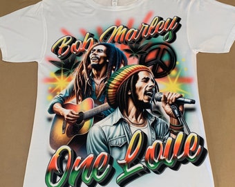 Bob Marley One Love Shirt Airbrush Design Reggae Music Dennis Brown Buju Banton Capleton Rasta Dreadlocks Jamaica Black History Month