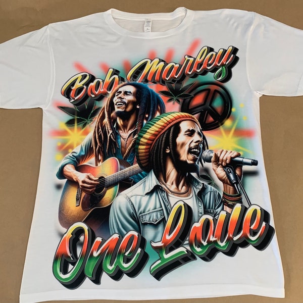 Bob Marley One Love Shirt Airbrush Design Reggae Music Dennis Brown Buju Banton Capleton Rasta Dreadlocks Jamaica Black History Month