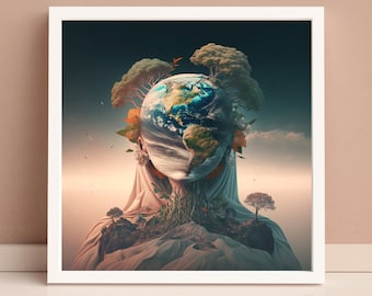 Mutter Erde Print DIGITAL DOWNLOAD, Fantasy Erde Wandkunst
