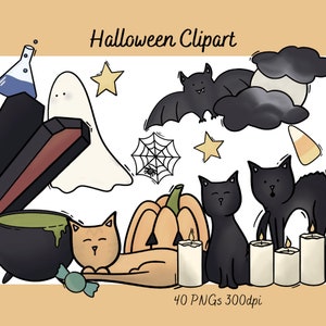 Halloween clipart, Cute Halloween Decorations, Pumpkins Bat Ghost png Clipart Autumn Fall Decor digital PNG