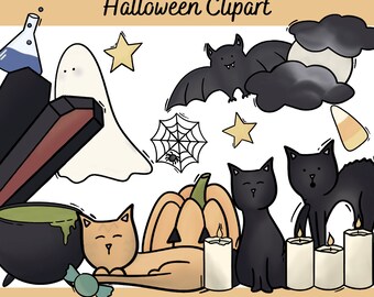 Halloween clipart, Cute Halloween Decorations, Pumpkins Bat Ghost png Clipart Autumn Fall Decor digital PNG