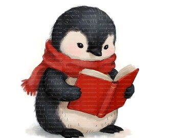 2 JPG Winter Penguin Clipart, Cute Penguin Clipart, Red Scarf Penguin, Junk Journal, Scrapbooking, Printable Christmas Clipart, Paper craft