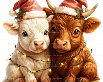 1 JPG Highland Cow Christmas Clipart, Farm Animal, Watercolor Cow, Baby Cow, Junk Journal, Junk Journal, Paper Craft, Printable