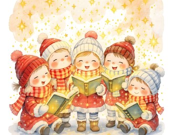 1 JPG Christmas Kids Choir Clip Art, Children Choir, Junk Journal, Scrapbooking, Printable Craft, Whimsical Christmas, Watercolor