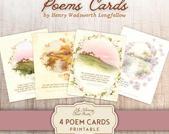 Vintage Poem Cards by Henry Wadsworth Longfellow, Printable Treasure for Journaling, Scrapbooks & Memory Keeping, Junk Journal, Paper Craft