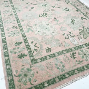 Pastel Pink & Green Hand Knotted Area Rug Classic Style Heirloom Quality Hand Knotted Rug Pink and Green Design Vintage Inspired handwoven.