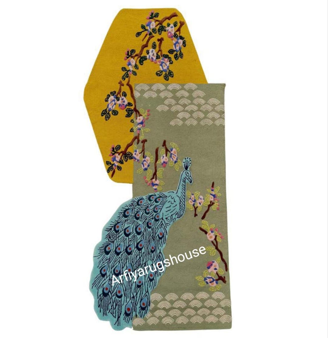 Majestic Peacock Design Tufted Rugs Handcrafted Beautiful of Elegant ...