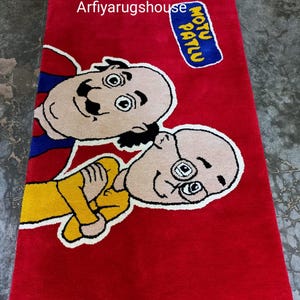 Nueva alfombra de lana roja del famoso personaje de dibujos animados indio Moto & Patlu Jodi, alfombra para habitación de niños, dormitorio, sala de estar, sala de juegos, diferentes tamaños