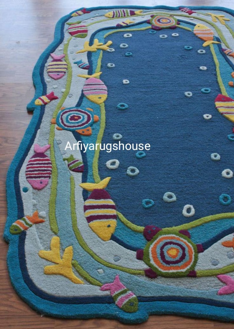 Bubble Fish Rugs Hand Tufted Home Decoration 100% Wool Multicolour Fish ...