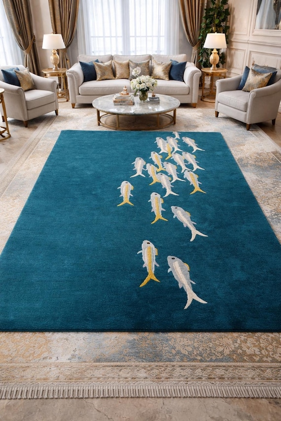 Hand-Tufted Wool Tropical Fish Rug: Underwater World Home Decor