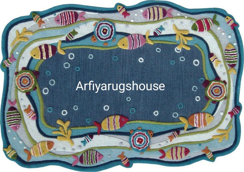Bubble Fish Rugs Hand Tufted Home Decoration 100% Wool Multicolour Fish ...