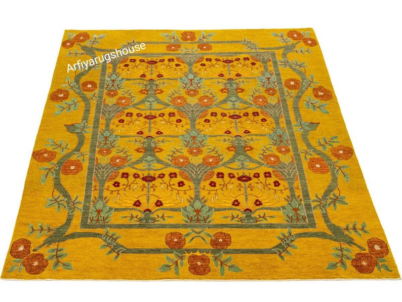 Hand Knotted Wool Oushak Rug: Yellow Floral Oriental, 12x18 Ft - Etsy