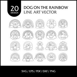 Dog on the rainbow line art vector, SVG