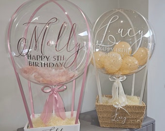 Personalised Hot Air Balloon. EMPTY Basket to fill your own items/presents/gifts. Range of Colours. Baby Gift, Birthday Party, Eid Mubarak