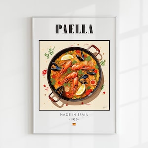 Paella Poster, Food Print, Modern Kitchen Decor, Spanish Food, Chef Print, Bar Art, Retro Wall Art, Spain, Gift