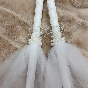 Henna Party , wedding candles , dancing candles , Lambadas Candles - Set of Two 14" white lace pearls  Candles
