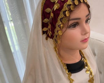 Gold coin henna scarf,  Hennah coin Tarha , thoub scarf, scarf, hijab, Hennah party , olive leaf lira veil