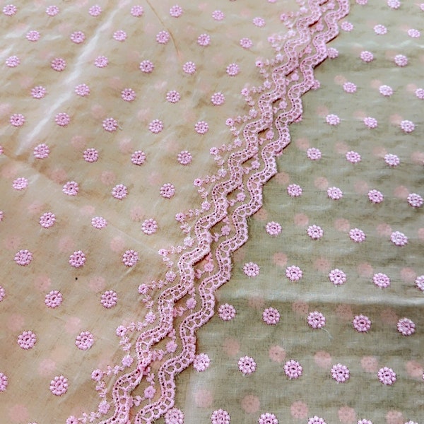 Peach Cotton Eyelet Fabric, pink Embroidered Cotton Eyelet