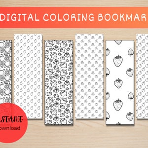 Printable Coloring Bookmark, Set of 6 Printable Bookmarks, Digital Bookmarks, Cute Fruit Coloring Bookmarks, Cute Bookmark, Bookmark Print