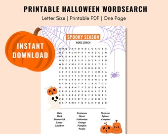Gra w wyszukiwanie słów na Halloween, wyszukiwanie słów na upiorny sezon, wyszukiwanie słów na Halloween do druku, natychmiastowe pobieranie cyfrowe, wyszukiwanie słów na Halloween