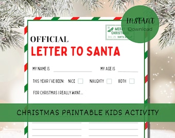 Christmas Letter to Santa Printable, Kids Activity (PDF)
