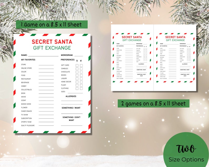 Christmas Printable Party Game Secret Santa Gift Exchange - Etsy