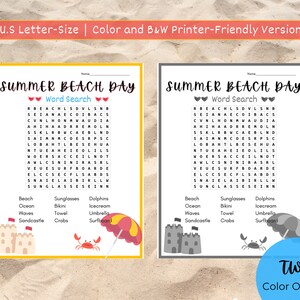 Summer Beach Day Word Search Game, Printable Activity (PDF) - Etsy
