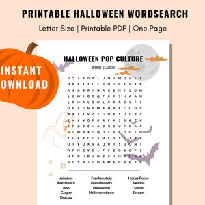 Halloween Word Search Game, Pop Culture Word Search, Printable Halloween Word Search, Instant Digital Download, Halloween Word Search