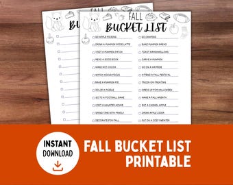 Fall Bucket List Printable, Autumn Activities Template (PDF)