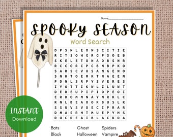 Gra w wyszukiwanie słów na Halloween, wyszukiwanie słów o strasznym sezonie, wyszukiwanie słów na Halloween do druku, wyszukiwanie słów na Halloween, gra na Halloween jesienią, PDF