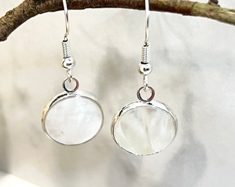 Mother of Pearl Drop Earrings, Silver Plated, 30th Anniversary