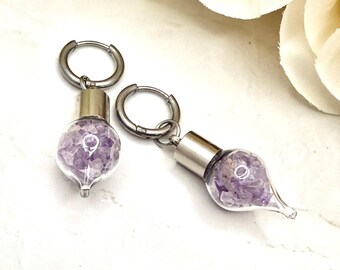 Amethyst Huggie Drop Earrings – 33rd Wedding Anniversary Gift