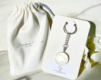 Mother of Pearl Key Ring, Silver Plated Anniversary Gift