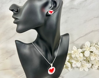 Heart Pendant & Stud Earring Set Handmade