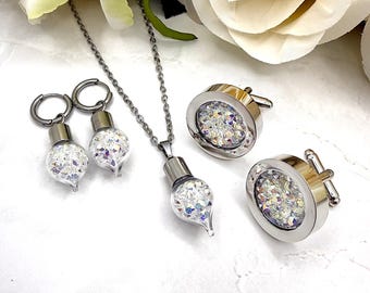 Bride Groom Wedding Jewellery Set – Crystal Pendant, Earrings, Cufflinks Choice