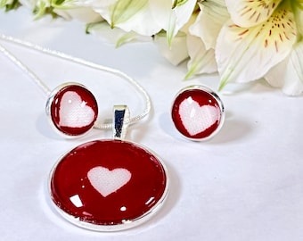 COTTON Pendant Necklace & EARRING set 2nd Wedding Anniversary, Handmade, Silver Plated