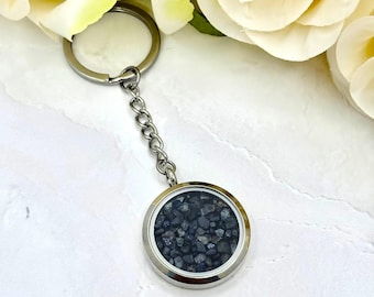Genuine Sapphire 45th Anniversary Keyring  Gift for Him/Her – Double Sided Stainless Steel Keychain