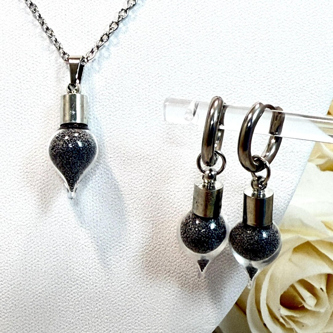 Iron Filings Glass Pendant Necklace and Earrings Set, 6th Anniversary ...