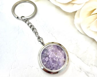 February Birthstone Amethyst Keyring • Stainless Steel • Gift for him, her or them