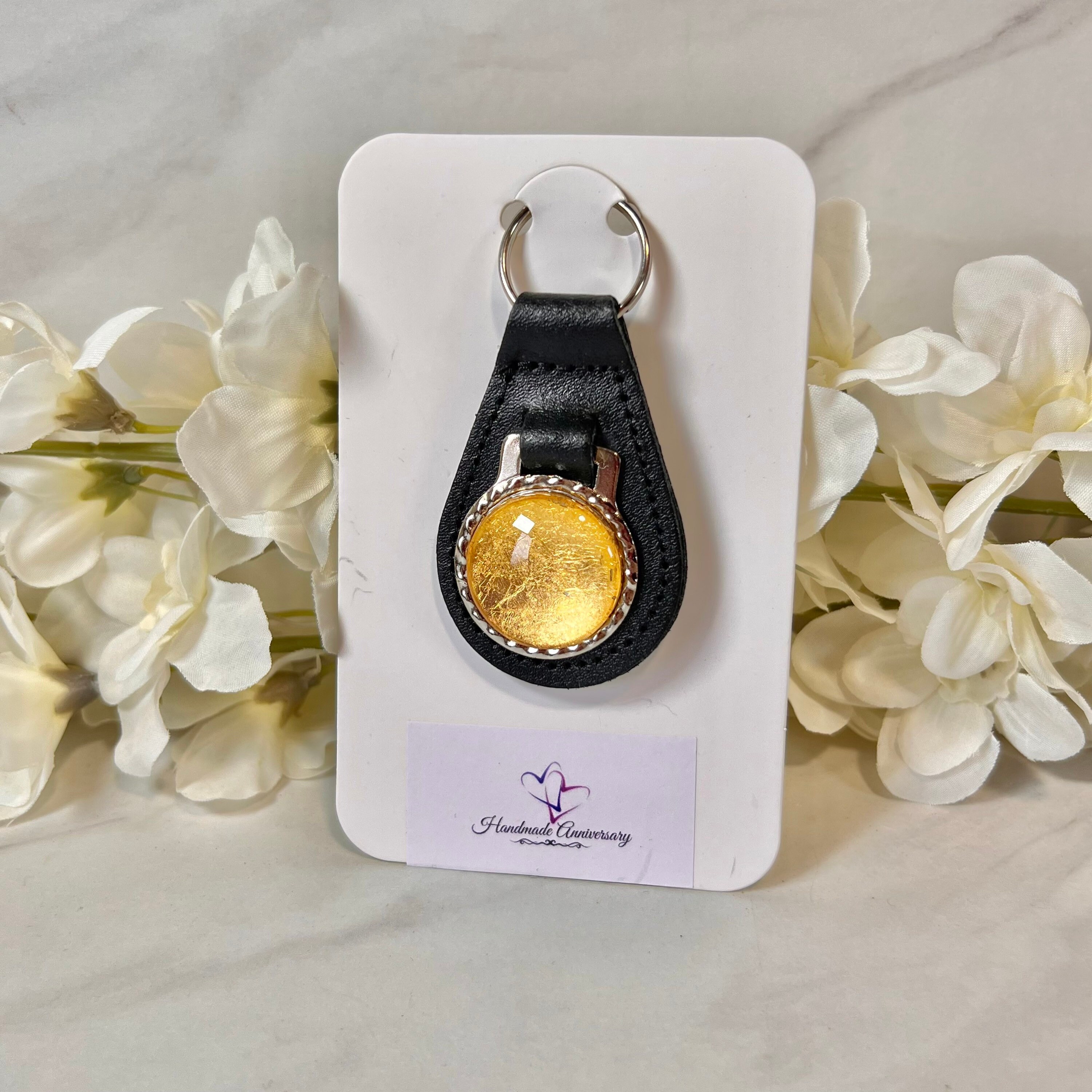 Gold 50th Wedding Anniversary Leather Key Fob Keyring Handmade - Etsy